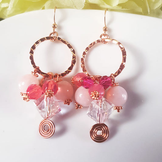 Pink Copper Circle Earrings